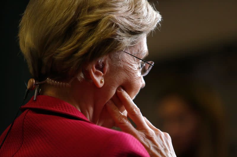 Candidate Senator Elizabeth Warren interviewed in the spin room after the tenth Democratic 2020 presidential debate at the Gaillard Center in Charleston, South Carolina, U.S.