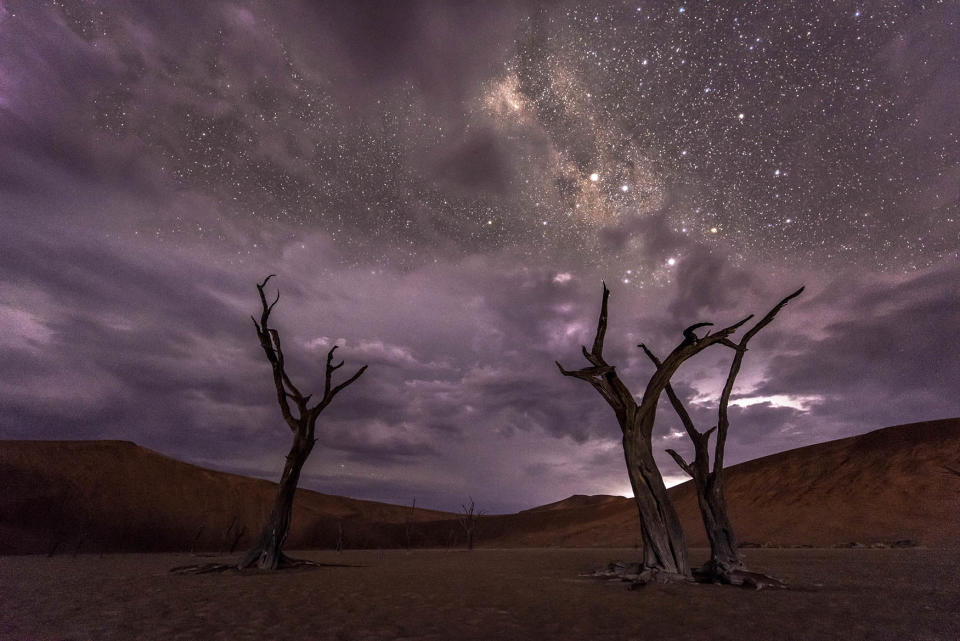 <p>A time-lapse image of a storm in the Namib Desert. (Photo: Brendon Cremer/Caters News) </p>