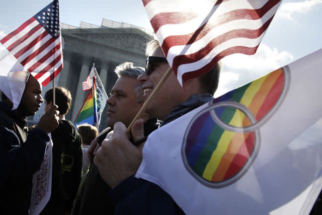 Protestors rally in support of gay marriage in front of the Supreme Court, March 27, 2013.(Reuters/Jonathan Ernst)