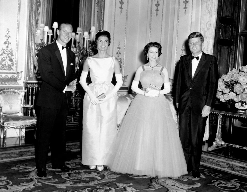 American President John Kennedy (right) and his wife Jacqueline (2nd left) pictured with Queen Elizabeth II (2nd right) and the Duke of Edinburgh at Buckingham Palace, in London.