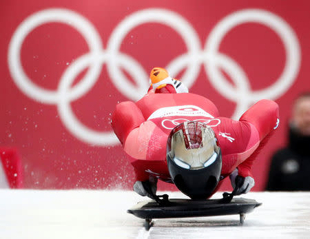 Skeleton – Pyeongchang 2018 Winter Olympics – Men’s Competition – Olympic Sliding Centre - Pyeongchang, South Korea – February 15, 2018 - Yun Sung-bin of South Korea in action during the heat. REUTERS/Edgar Su