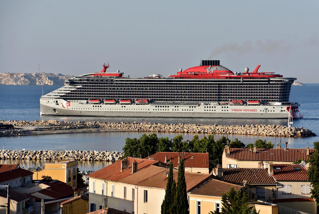 2022/06/20: General view of the Valiant Lady arriving in PACA, Marseille. The Valiant Lady cruise liner calls into the French Mediterranean port of Marseille.