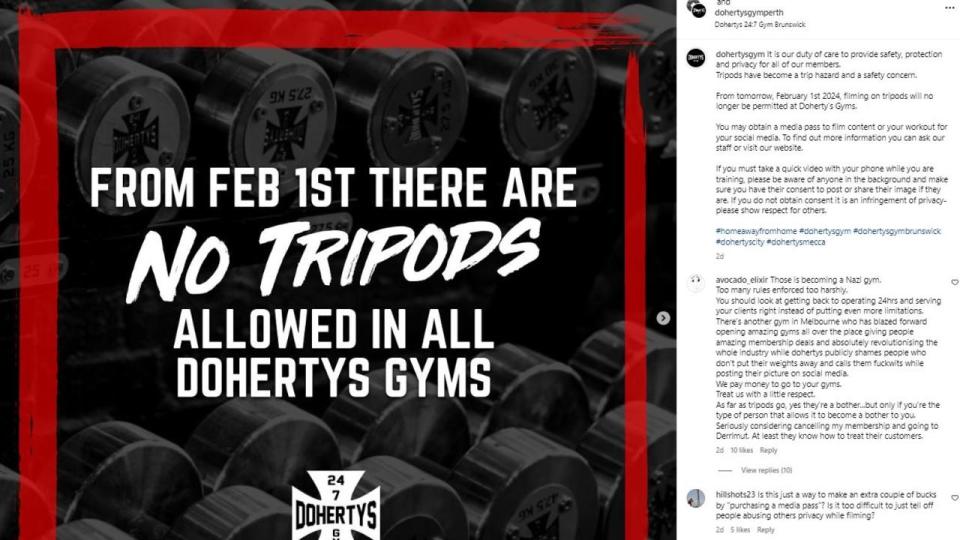 From February 1st 2024, filming on tripods will no longer be permitted at Doherty’s Gyms.