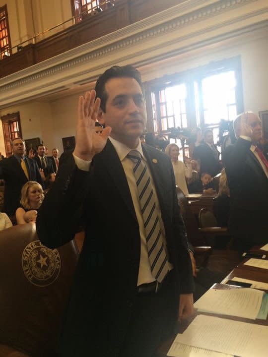 Rep. Matt Rinaldi‏ tweeted “Sworn in & ready to get to work!” on Jan. 10, 2017, in Austin. (Matt Rinaldi via Twitter)