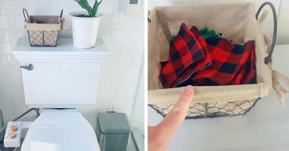 The woman explained she uses old flannel pyjamas as toilet paper. Source: TikTok