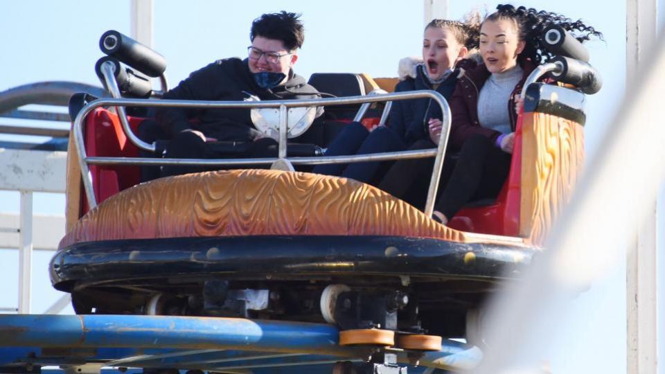 Eastern Daily Press: Riders enjoying the Crazy Mouse rollercoaster at the Funderworld theme park at the Norfolk Showground Picture: Newsquest 