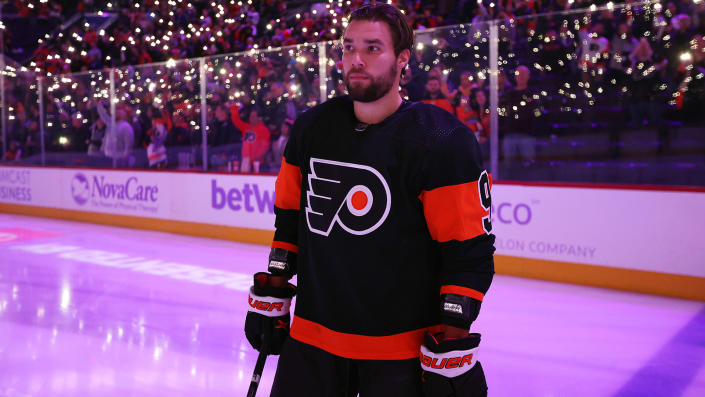 Ivan Provorov, who is Russian Orthodox, refused to wear a Pride-themed jersey prior to Tuesday&#39;s game between the Flyers and Ducks.  (Photo by Len Redkoles/NHLI via Getty Images)