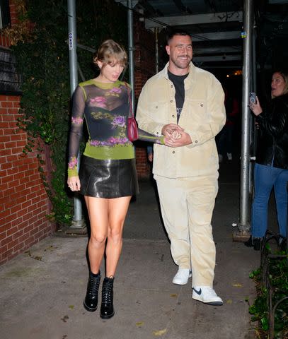 <p>Gotham/GC Images</p> Taylor Swift and Travis Kelce in New York on October 15, 2023
