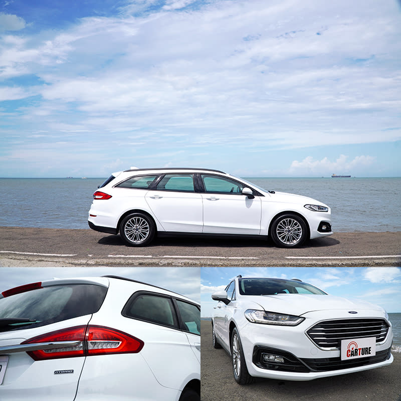 Mondeo Hybrid Wagon採Ford Kinetic Design 2.0動能美學設計語彙，勾勒運動化造型，並有著0.27Cd的超低風阻係數，與過去EcoBoost 240車型相比，最明顯容易辨別的地方，大概就是車尾的銘牌了。