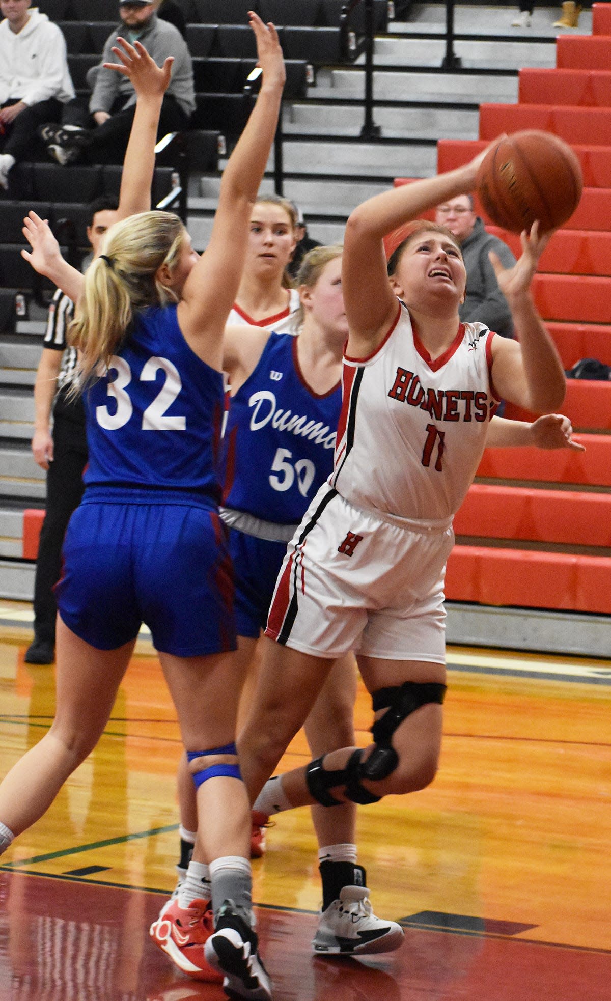 Elyse Montgomery of Honesdale powers her way to a bucket. The senior captain is this year's Pacesetter "For the Love of the Game" award winner.