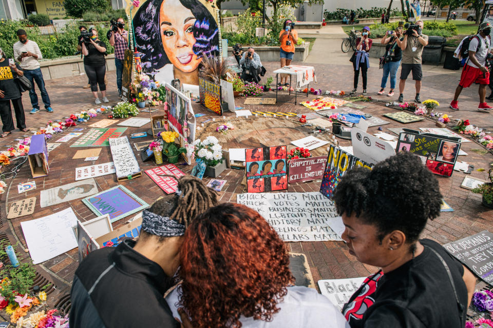 Tamika Palmer, mother of Breonna Taylor, center, at a memorial dedicated to her daughter on Sept. 15. (Brandon Bell/Getty Images)