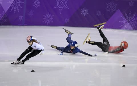 L-R Choi Minjeong, Elise Christie and Jinyu Li - Credit: Getty Images