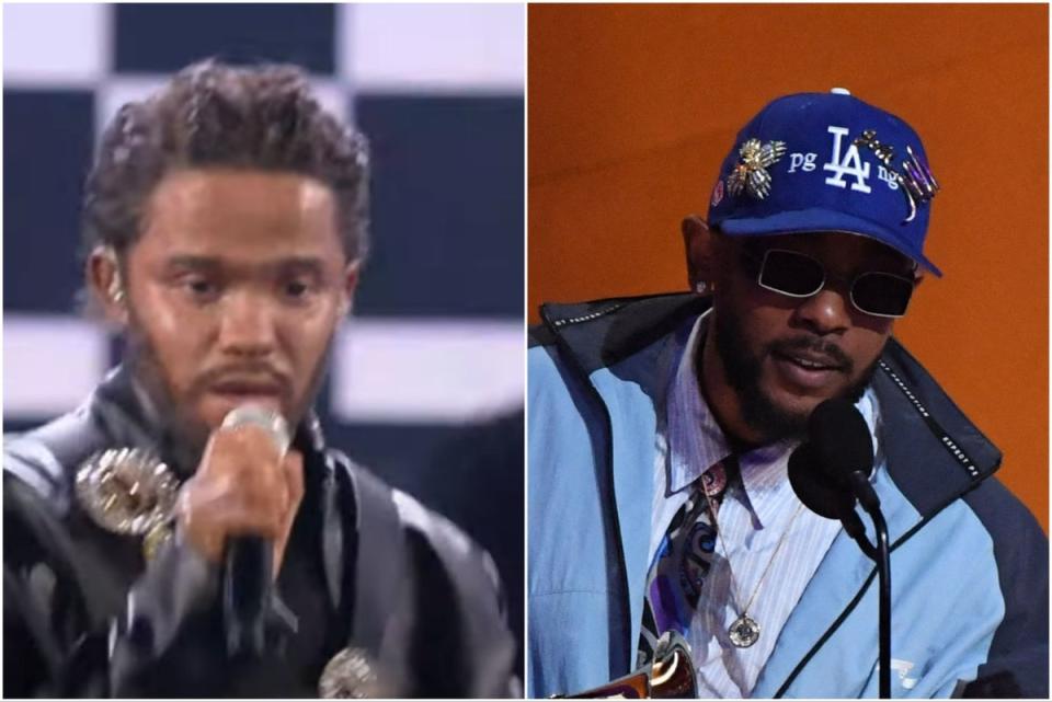 Kuba Szmajkowski in blackface on Your Face Sounds Familiar and Kendrick Lamar (YouTube / Getty)