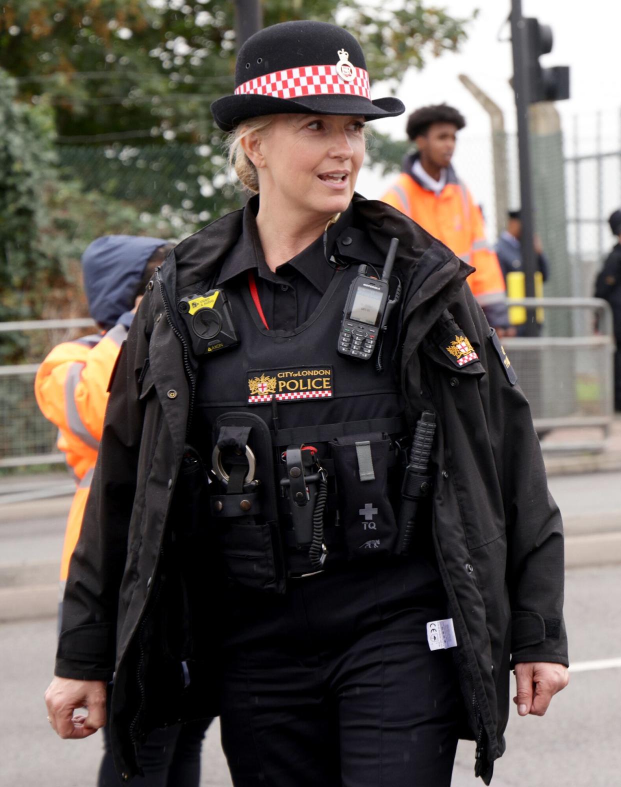 Penny Lancaster in her role in City of London Police keeping order outside RAF Northolt, London, UK - 13 Sep 2022