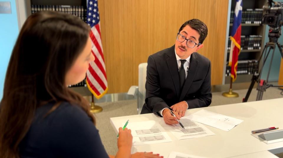 
           Travis County District Attorney José Garza goes over felony disposal data with KXAN Investigators (KXAN Photo/Chris Nelson)
        