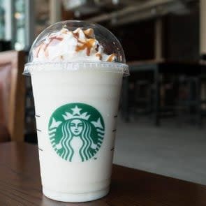 Bangkok, Thailand - Jan 29, 2017 : A cup of Starbuck Coffee Beverages. Chestnut white chocolate truffle frappuccino.