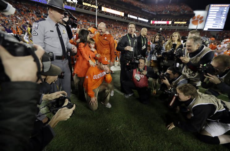 Dabo Swinney took Clemson took the mountaintop last season. (AP)