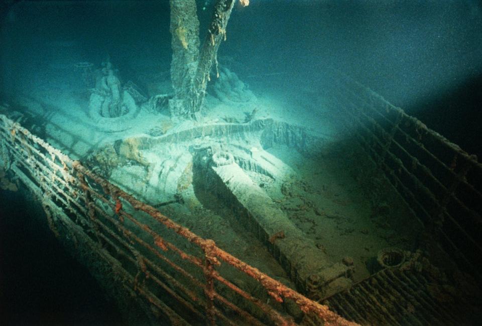 A spare anchor sits in its well on the forepeak of the shipwrecked Titanic. <a href="https://www.gettyimages.com/detail/photo/forepeek-of-titanic-shipwreck-royalty-free-image/520112444?phrase=titanic&adppopup=true" rel="nofollow noopener" target="_blank" data-ylk="slk:Ralph White via Getty Images;elm:context_link;itc:0;sec:content-canvas" class="link ">Ralph White via Getty Images</a>