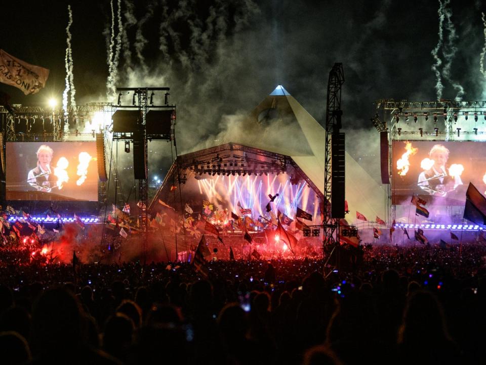 Paul McCartney performs in the headline slot on the Pyramid Stage during day four of the Glastonbury Festival (Getty Images)