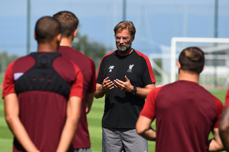 Jurgen Klopp, manager of Liverpool, during a training session.