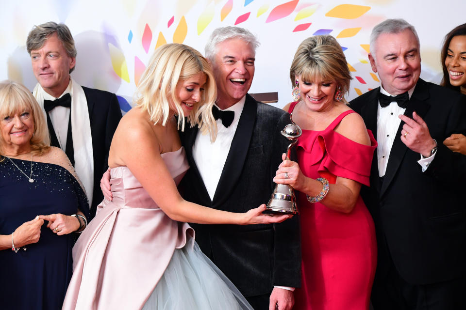 Holly Wiloughby and Phillip Schofield with the award for award for best live magazine in the Press Room during the National Television Awards at London's O2 Arena. (Photo by Ian West/PA Images via Getty Images)