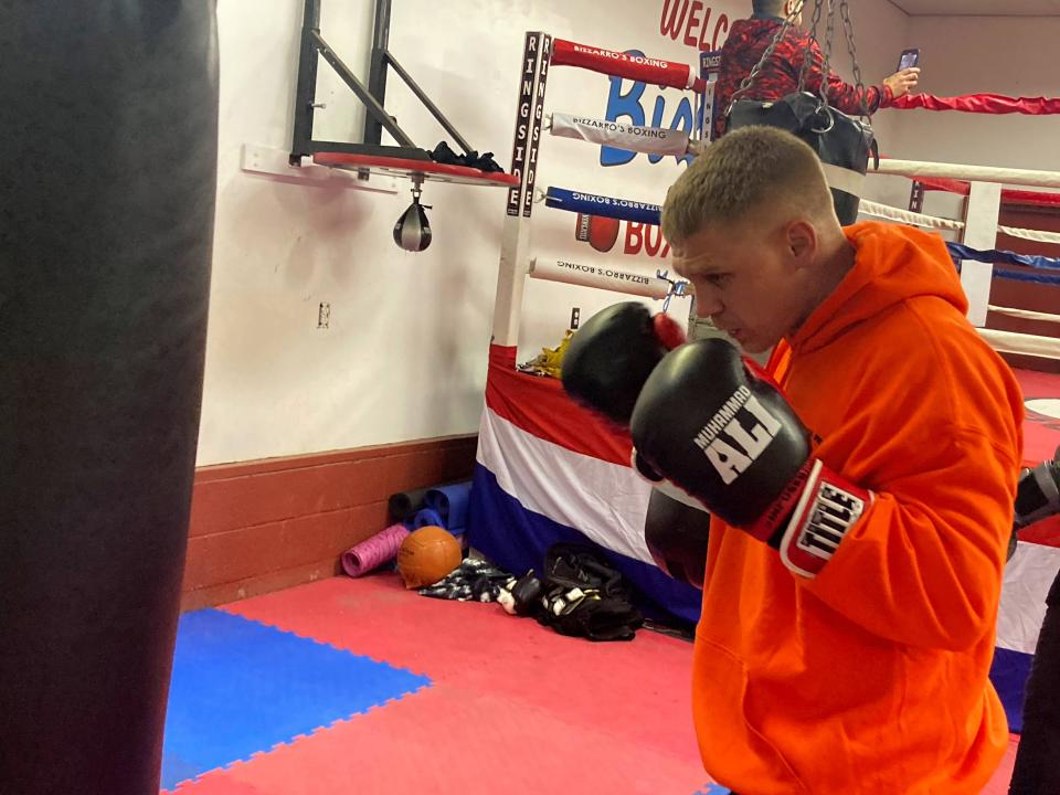 Jeremiah Yeager trains at Bizarro's Boxing Gym ahead of Tuesday Night Fights, which are scheduled for Tuesday, Nov. 23, 2021, at the Bayfront Convention Center in Erie, Pa.