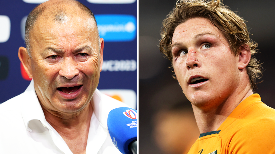 Wallabies coach Eddie Jones (pictured left) has made the huge claim Michael Hooper (pictured right) wasn't the right fit for the team at the World Cup. (Getty Images)