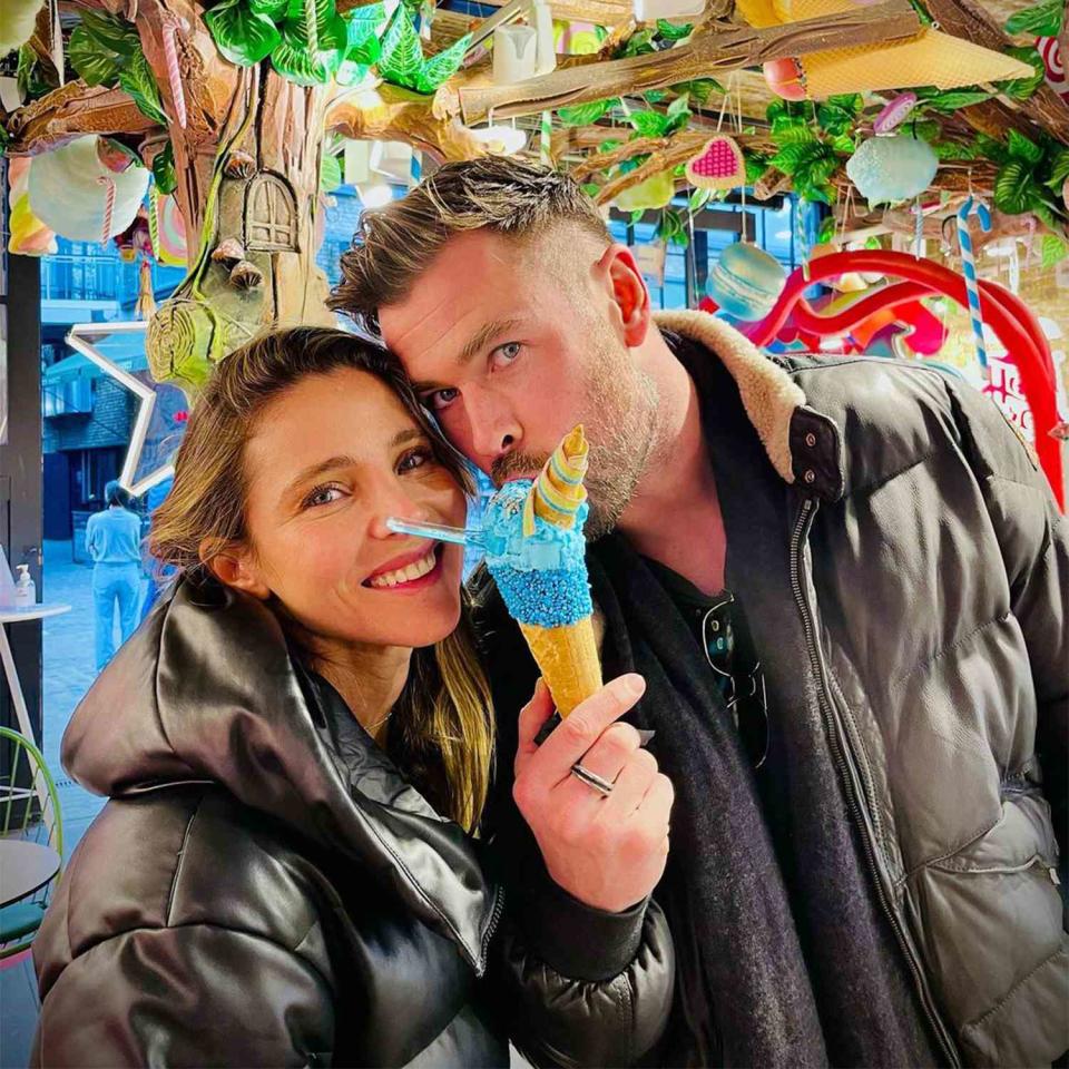 <p>The <em>Thor</em> actor may not eat sweets often but when he does, he indulges. <a href="https://people.com/tag/chris-hemsworth/" rel="nofollow noopener" target="_blank" data-ylk="slk:Hemsworth;elm:context_link;itc:0;sec:content-canvas" class="link ">Hemsworth</a> playfully <a href="https://www.instagram.com/p/CZP7DrHLUK6/?utm_source=ig_web_copy_link" rel="nofollow noopener" target="_blank" data-ylk="slk:posed;elm:context_link;itc:0;sec:content-canvas" class="link ">posed</a> with his wife <a href="https://people.com/tag/elsa-pataky/" rel="nofollow noopener" target="_blank" data-ylk="slk:Elsa Pataky;elm:context_link;itc:0;sec:content-canvas" class="link ">Elsa Pataky</a> the two sharing a colorful ice cream cone. "Bubblegum flavoured ice cream dipped in sprinkles wrapped in cotton candy😋😍," Hemsworth wrote. "4 weeks worth of cheat meals in one hit and no regrets."</p>