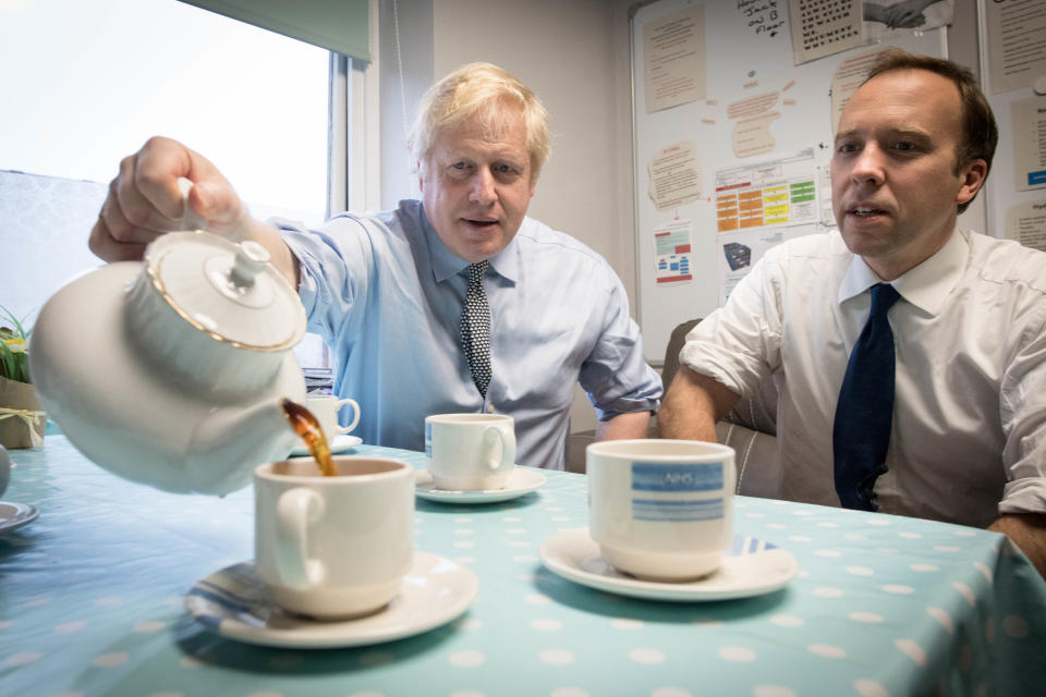 Prime Minister Boris Johnson (left) with Health Secretary Matt Hancock during a visit to Bassetlaw District General Hospital in Worksop, Nottinghamshire, while on the campaign trail for the General Election. PA Photo. Picture date: Friday November 22, 2019. See PA story POLITICS Election. Photo credit should read: Stefan Rousseau/PA Wire