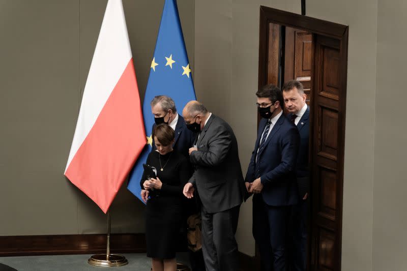 Parliamentarians arrive for the Polish Parliament session in Warsaw