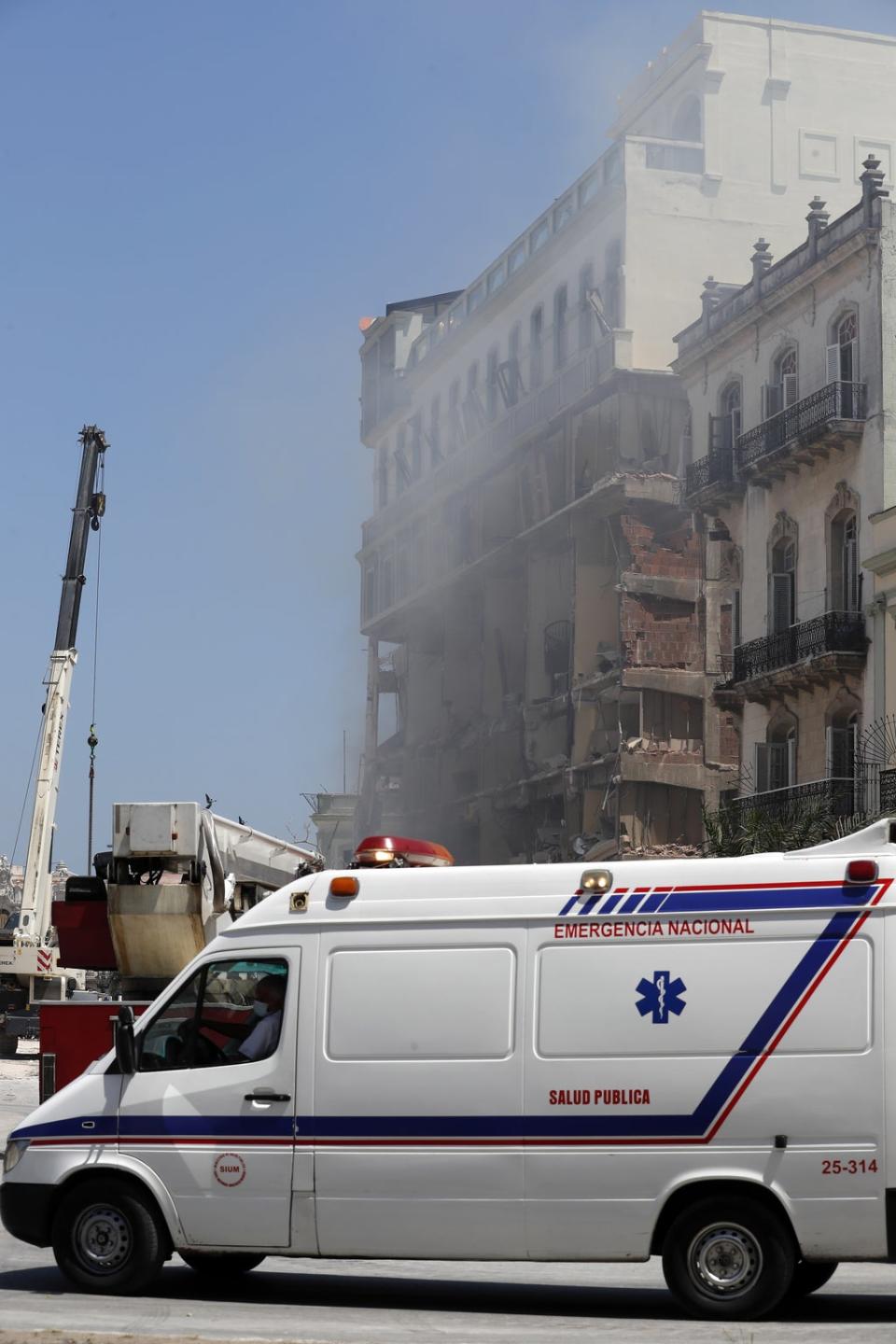 View of the facade of the Hotel Saratoga in Havana, Cuba, 6 May 2022, where an explosion was recorded (EPA)