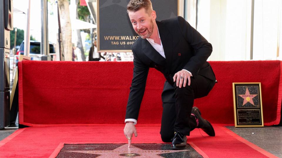 PHOTO: Macaulay Culkin poses during the unveiling ceremony of his star on the Hollywood Walk of Fame, in Los Angeles, Dec. 1, 2023.  (Mario Anzuoni/Reuters)