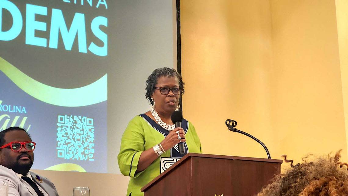 State Rep. Gilda Cobb-Hunter, D-Orangeburg, delivers the keynote address during the South Carolina Sunday Dinner, hosted by the Black Caucus of the S.C. Democratic Party on Sunday, March 26, 2023, in West Columbia, S.C.