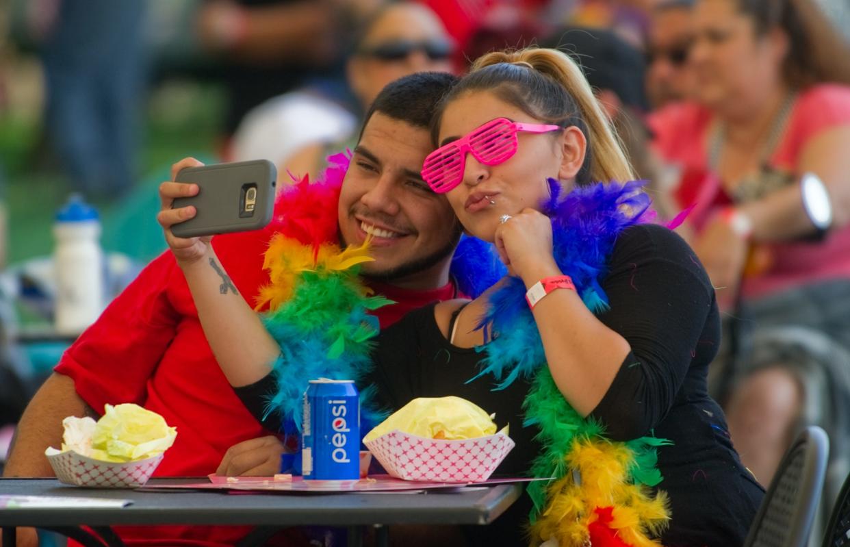 (8/27/16) Miguel and Juana Mata of Stockton take a selfie at the 5th annual Pride Festival at the Weber Point Events Center in downtown Stockton.