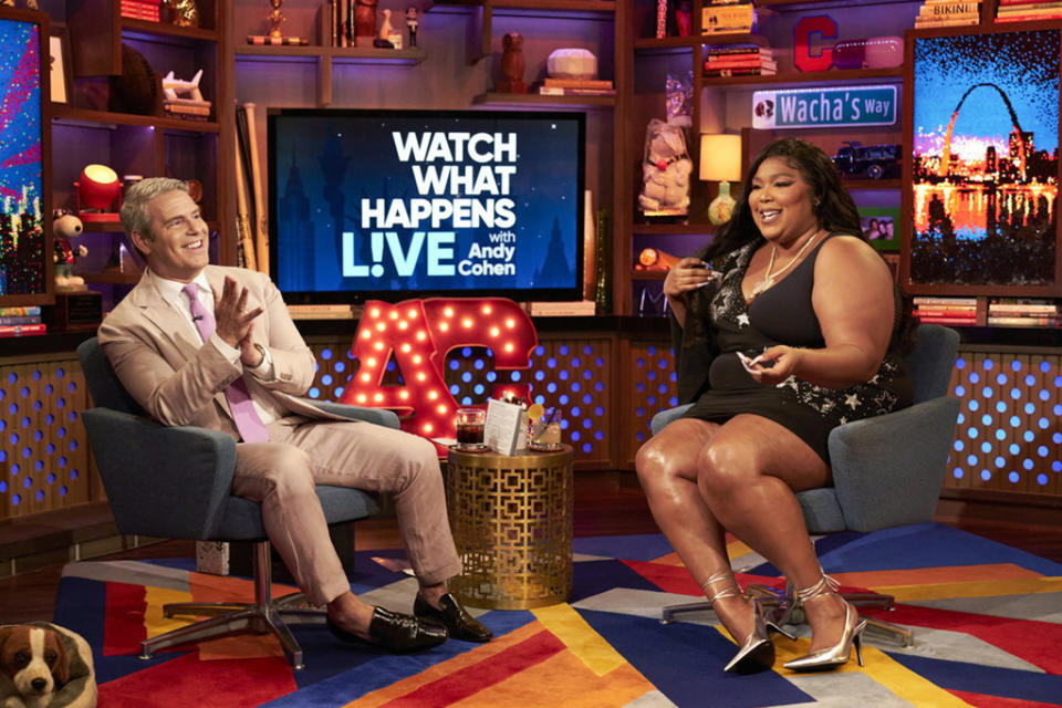 WATCH WHAT HAPPENS LIVE WITH ANDY COHEN — Episode 19118 — Pictured: (l-r) Andy Cohen, Lizzo — (Photo by: Michael Greenberg/Bravo) - Credit: Michael Greenberg/Bravo