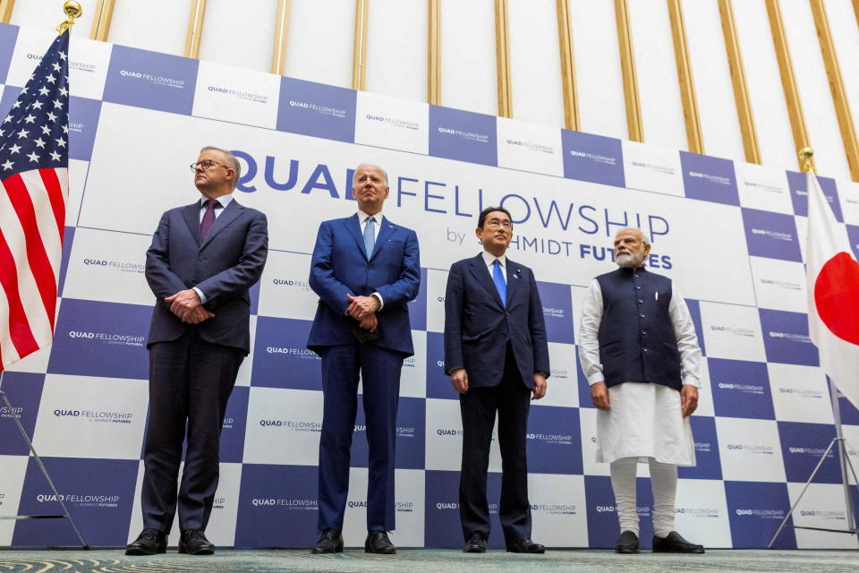 From left: Australian Prime Minister Anthony Albanese, President Joe Biden, Japanese Prime Minister Fumio Kishida and Indian Prime Minister Narendra Modi at the Japan-U.S.-Australia-India Fellowship (