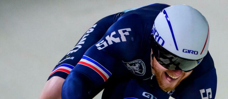 Le cycliste Sébastien Vigier est le nouveau champion d'Europe de vitesse sur piste.  - Credit:JOHN MACDOUGALL / AFP