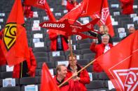 Airbus employees protest against the planned reduction of jobs in Hamburg