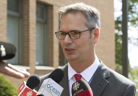 Parker Grimmer, a school administrator speaks to members of the media in Charlottetown, Prince Edward Island, Canada, September 21, 2016. REUTERS/John Morris