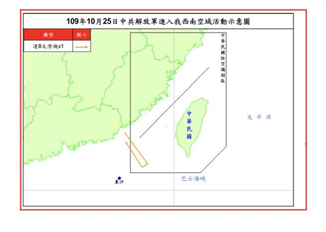 共機進入我西南空域活動示意圖。(圖 國防部提供)