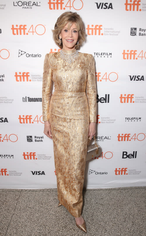 <p>Jane Fonda shined even brighter than a diamond in a gold gown at the special presentation of “Youth” at the Toronto International Film Festival.</p>