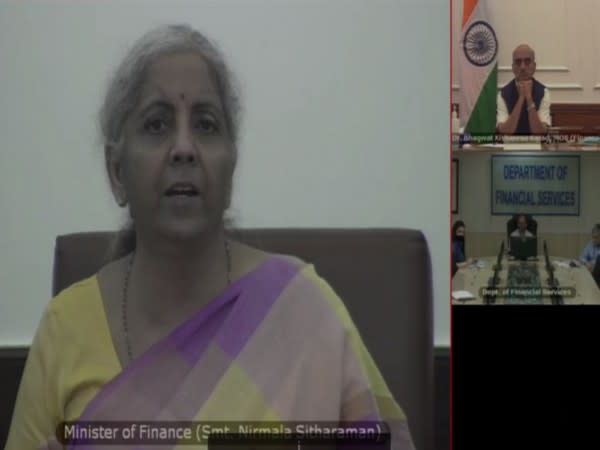 Finance Minister Nirmala Sitharaman addressing 'Resurgent India: Building Healthcare Infrastructure For New India'. (Photo/ ANI)