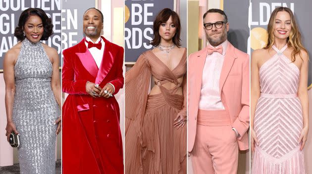 Angela Bassett, Billy Porter, Jenna Ortega, Seth Rogen and Margot Robbie at the 2023 Golden Globes