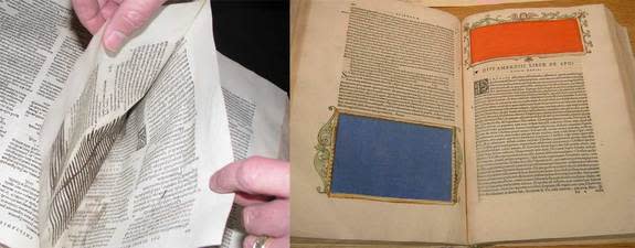 A newly catalogued 1541 book, written by Erasmus (left) has pages ripped out, text blotted out with ink and two pages glued together. This book is now in the Thomas Fisher Rare Book Library at the University of Toronto. A 1538 book in which Era