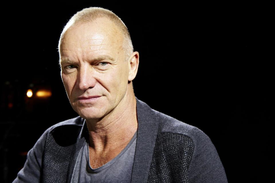 FILE - In this Sept. 26, 2013, file photo, Sting poses for a portrait at The Public Theater in New York. After a successful run with his seminal band, The Police, and the prolific solo career that followed, his first new recording in nearly a decade "The Last Ship," may be his most ambitious project. (Photo by Dan Hallman/Invision/AP, File)