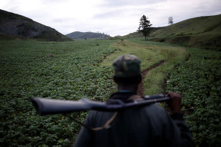 Benjamens St. Pierre carries a shotgun as he patrols the border between Haiti and the Dominican Republic looking for people smuggling charcoal, in the province of Independencia, Dominican Republic, October 3, 2018. St. Pierre said that they advise the producers not to make charcoal. Some people in Haiti blame charcoal production as one of the reasons for existing deforestation. REUTERS/Andres Martinez Casares