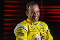 IndyCar driver Helio Castroneves is interviewed during IndyCar auto racing media day, Monday, Feb. 11, 2019, in Austin, Texas. (AP Photo/Stephen Spillman)