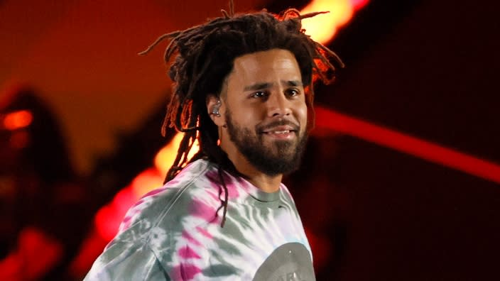 J. Cole performs onstage during the 2021 iHeartRadio Music Festival on Sept. 17, 2021, at T-Mobile Arena in Las Vegas. (Photo by Ethan Miller/Getty Images)