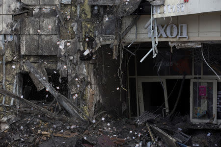 FILE PHOTO: A view shows the burnt facade of a shopping mall in Kemerovo, Russia March 27, 2018. REUTERS/Maksim Lisov