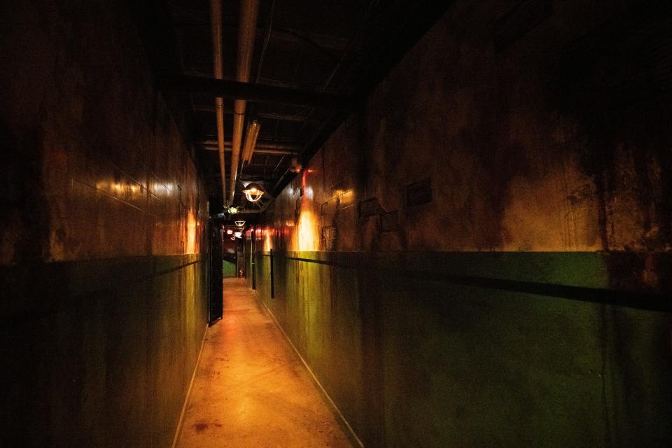 This hallway leads to The Haunt, a horror-themed speakeasy inside Halloween attraction Slaughterhouse in Des Moines.